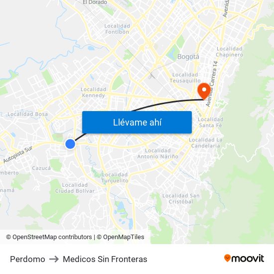 Perdomo to Medicos Sin Fronteras map