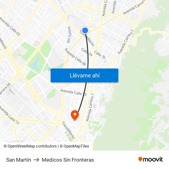 San Martín to Medicos Sin Fronteras map