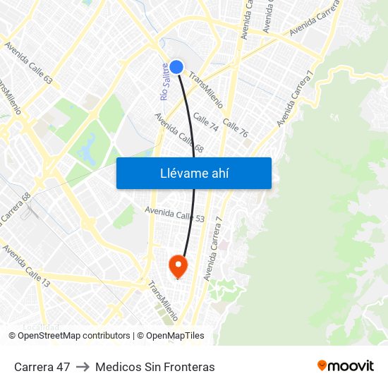 Carrera 47 to Medicos Sin Fronteras map
