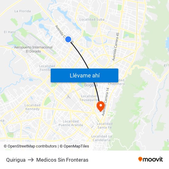 Quirigua to Medicos Sin Fronteras map