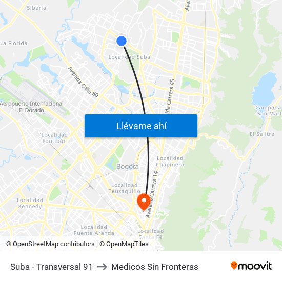 Suba - Transversal 91 to Medicos Sin Fronteras map