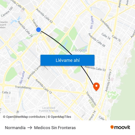 Normandía to Medicos Sin Fronteras map