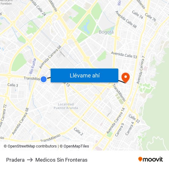 Pradera to Medicos Sin Fronteras map