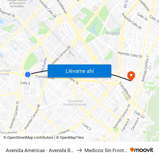 Avenida Américas - Avenida Boyacá to Medicos Sin Fronteras map