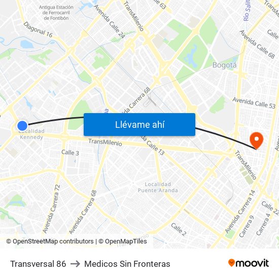 Transversal 86 to Medicos Sin Fronteras map