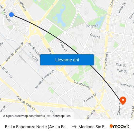 Br. La Esperanza Norte (Av. La Esperanza - Kr 69d) to Medicos Sin Fronteras map