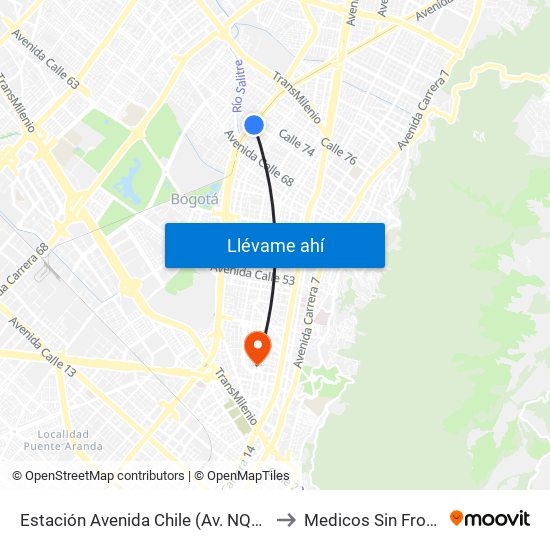 Estación Avenida Chile (Av. NQS - Cl 71c) to Medicos Sin Fronteras map