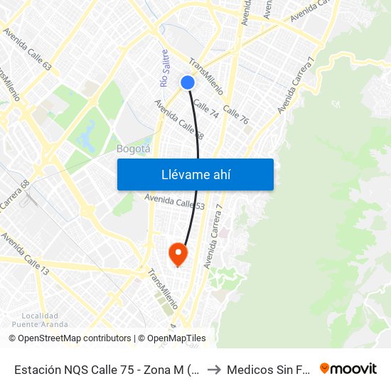 Estación NQS Calle 75 - Zona M (Av. NQS - Cl 75) to Medicos Sin Fronteras map