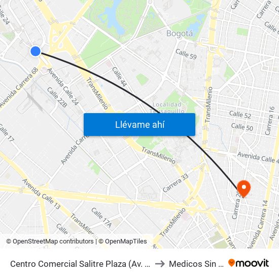 Centro Comercial Salitre Plaza (Av. La Esperanza - Kr 68a) to Medicos Sin Fronteras map