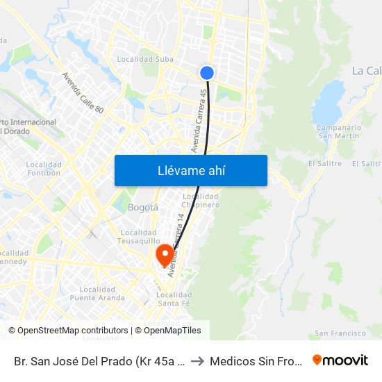 Br. San José Del Prado (Kr 45a - Cl 137) to Medicos Sin Fronteras map