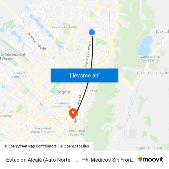 Estación Alcalá (Auto Norte - Cl 136) to Medicos Sin Fronteras map