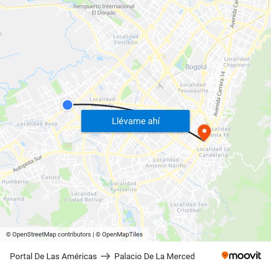 Portal De Las Américas to Palacio De La Merced map