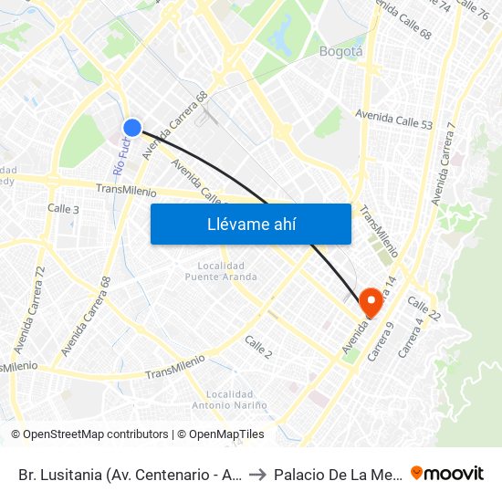 Br. Lusitania (Av. Centenario - Ak 68d) to Palacio De La Merced map