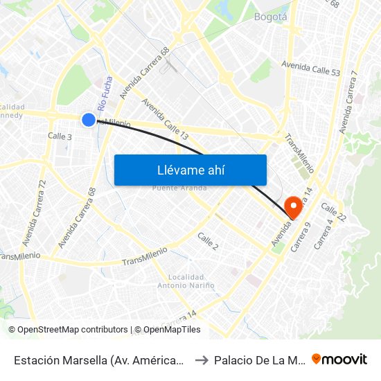 Estación Marsella (Av. Américas - Kr 69b) to Palacio De La Merced map