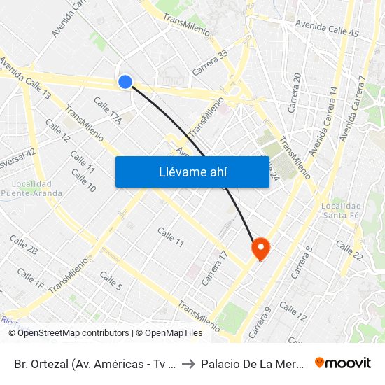 Br. Ortezal (Av. Américas - Tv 39) to Palacio De La Merced map