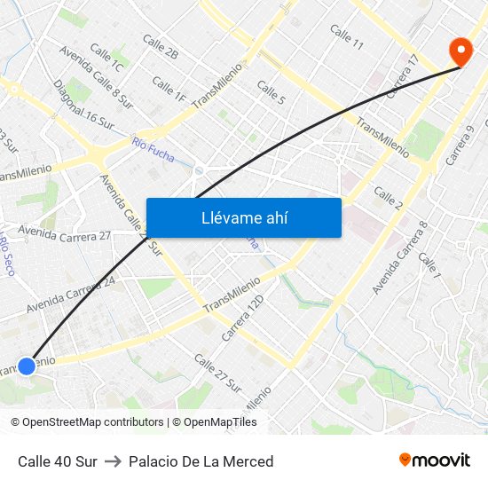 Calle 40 Sur to Palacio De La Merced map