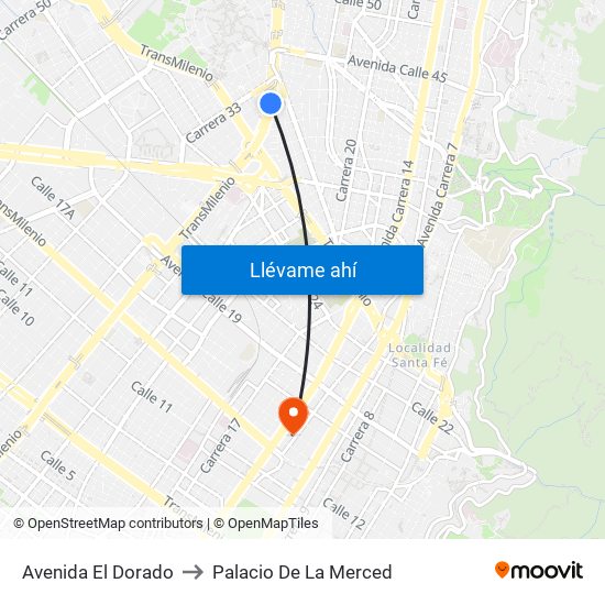 Avenida El Dorado to Palacio De La Merced map