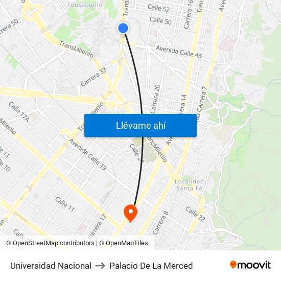 Universidad Nacional to Palacio De La Merced map