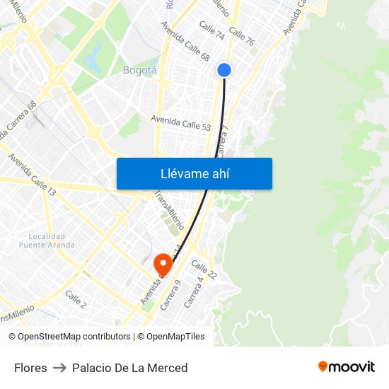 Flores to Palacio De La Merced map