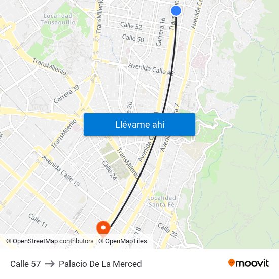 Calle 57 to Palacio De La Merced map