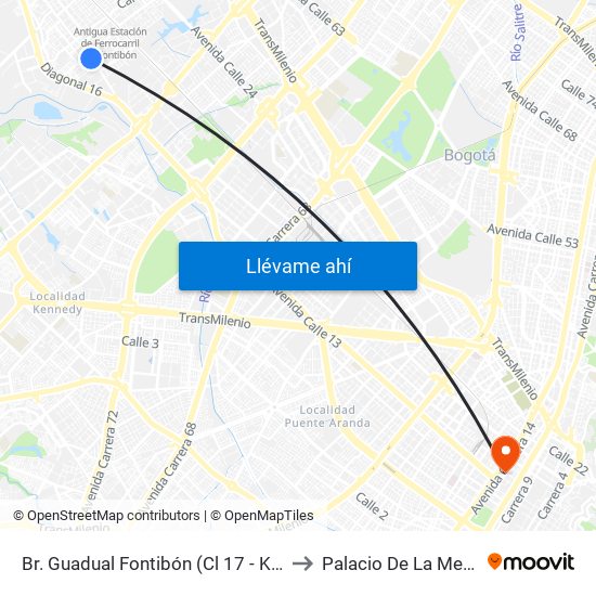 Br. Guadual Fontibón (Cl 17 - Kr 96h) to Palacio De La Merced map