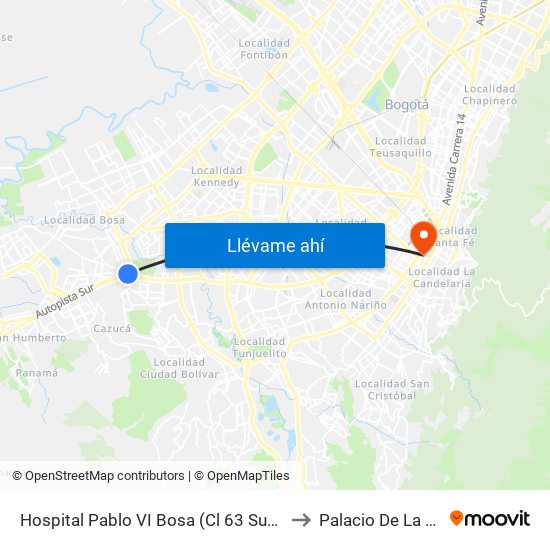 Hospital Pablo VI Bosa (Cl 63 Sur - Kr 77g) (A) to Palacio De La Merced map