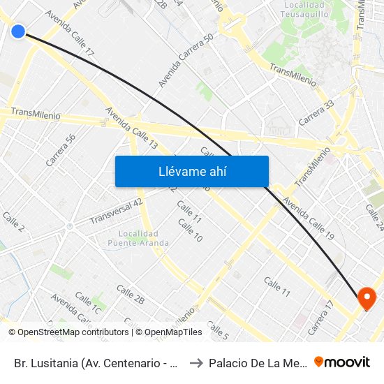 Br. Lusitania (Av. Centenario - Kr 68b) to Palacio De La Merced map