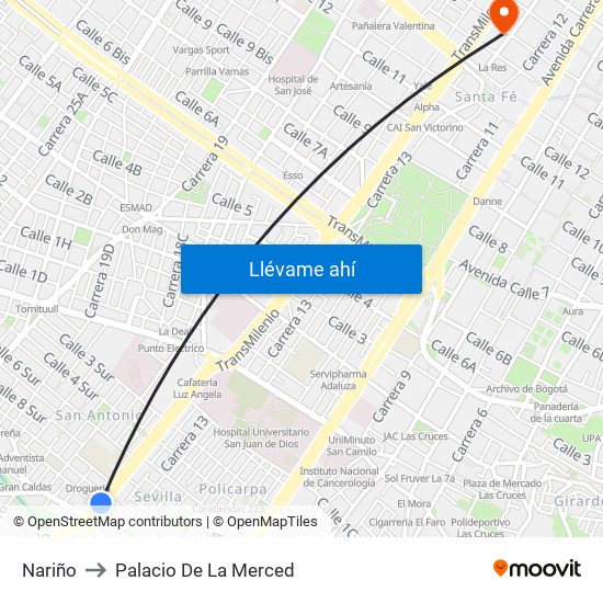 Nariño to Palacio De La Merced map