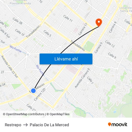 Restrepo to Palacio De La Merced map