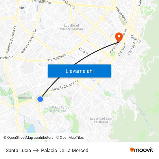 Santa Lucía to Palacio De La Merced map