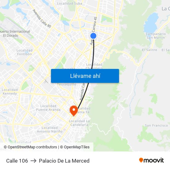 Calle 106 to Palacio De La Merced map