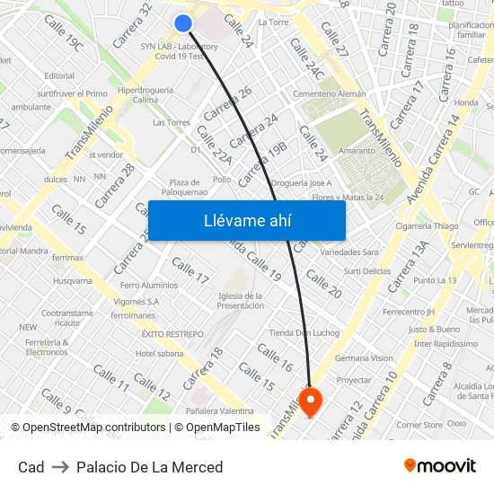 Cad to Palacio De La Merced map