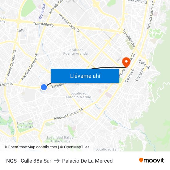 NQS - Calle 38a Sur to Palacio De La Merced map