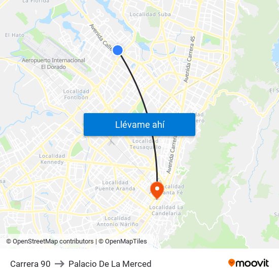 Carrera 90 to Palacio De La Merced map