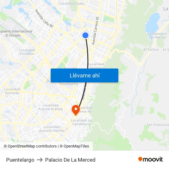 Puentelargo to Palacio De La Merced map