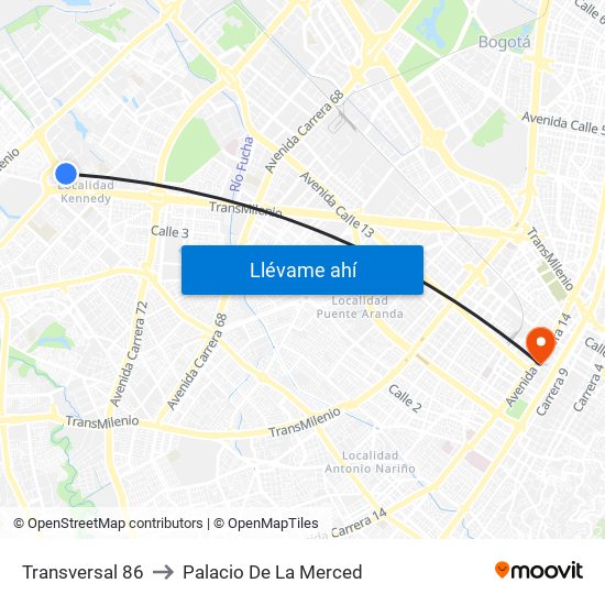 Transversal 86 to Palacio De La Merced map