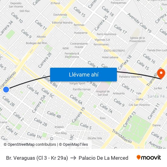 Br. Veraguas (Cl 3 - Kr 29a) to Palacio De La Merced map