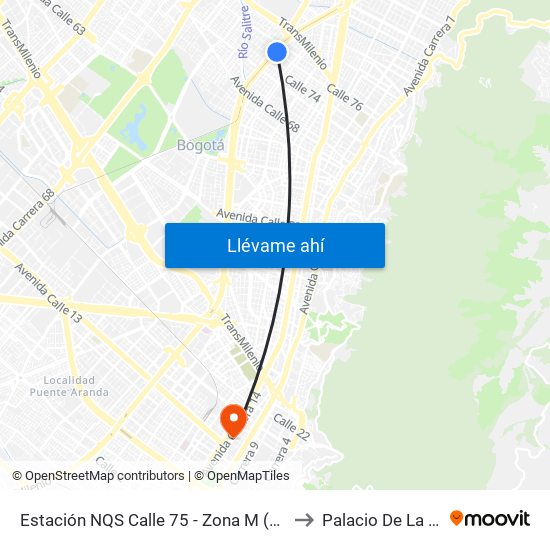 Estación NQS Calle 75 - Zona M (Av. NQS - Cl 75) to Palacio De La Merced map