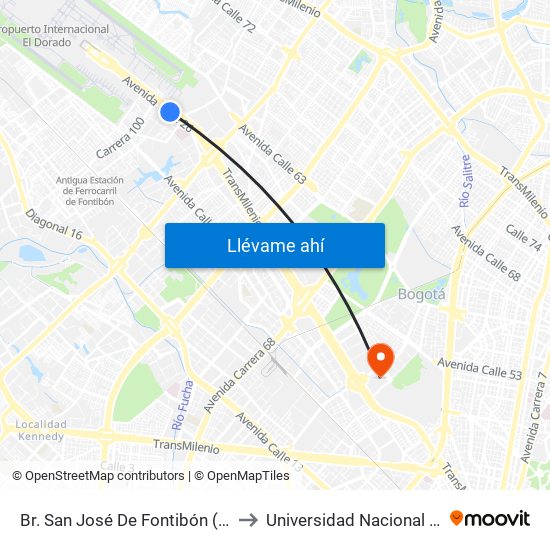 Br. San José De Fontibón (Ac 26 - Kr 96a) to Universidad Nacional De Colombia map