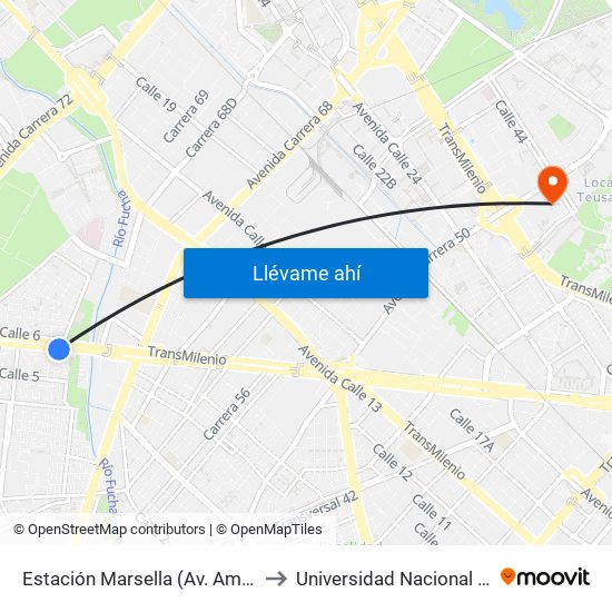 Estación Marsella (Av. Américas - Kr 69b) to Universidad Nacional De Colombia map