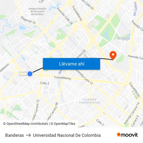 Banderas to Universidad Nacional De Colombia map