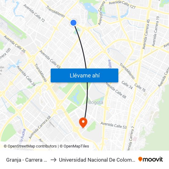 Granja - Carrera 77 to Universidad Nacional De Colombia map