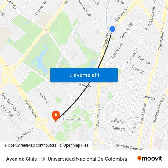 Avenida Chile to Universidad Nacional De Colombia map