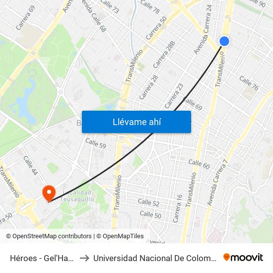 Héroes - Gel'Hada to Universidad Nacional De Colombia map