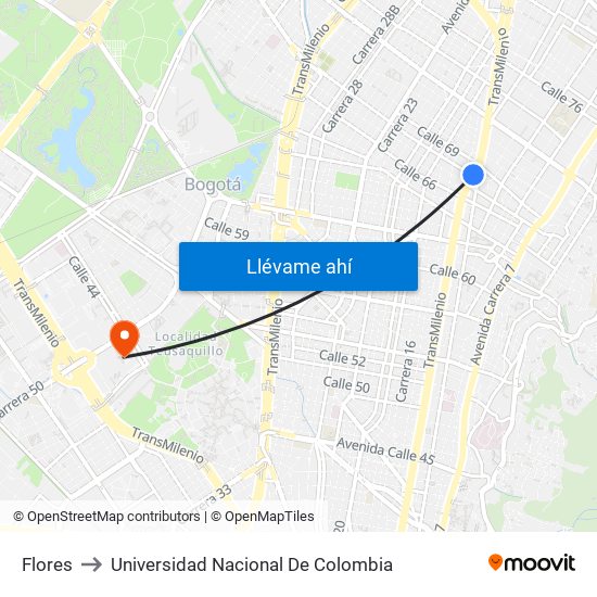 Flores to Universidad Nacional De Colombia map