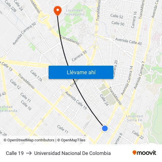 Calle 19 to Universidad Nacional De Colombia map