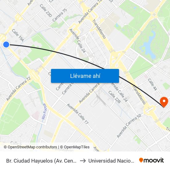 Br. Ciudad Hayuelos (Av. Centenario - Av. C. De Cali) to Universidad Nacional De Colombia map