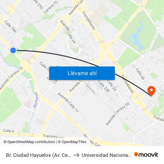 Br. Ciudad Hayuelos (Av. Centenario - Kr 78g) to Universidad Nacional De Colombia map