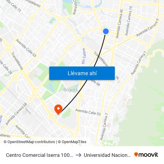 Centro Comercial Iserra 100 (Ac 100 - Kr 54) (B) to Universidad Nacional De Colombia map