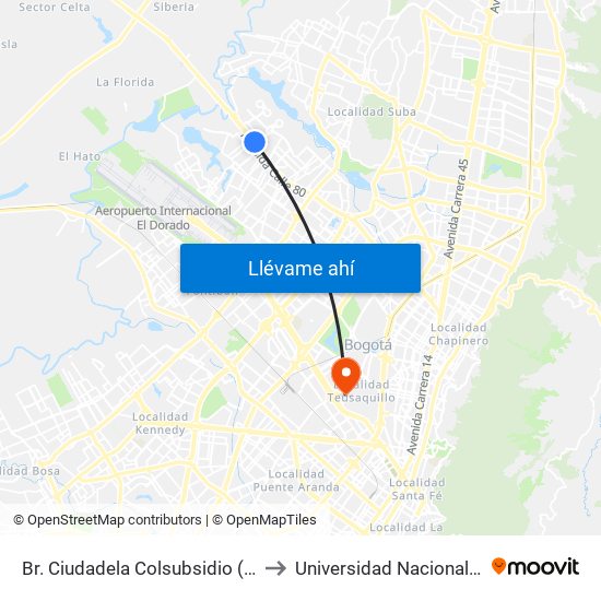 Br. Ciudadela Colsubsidio (Ac 80 - Kr 112a) to Universidad Nacional De Colombia map